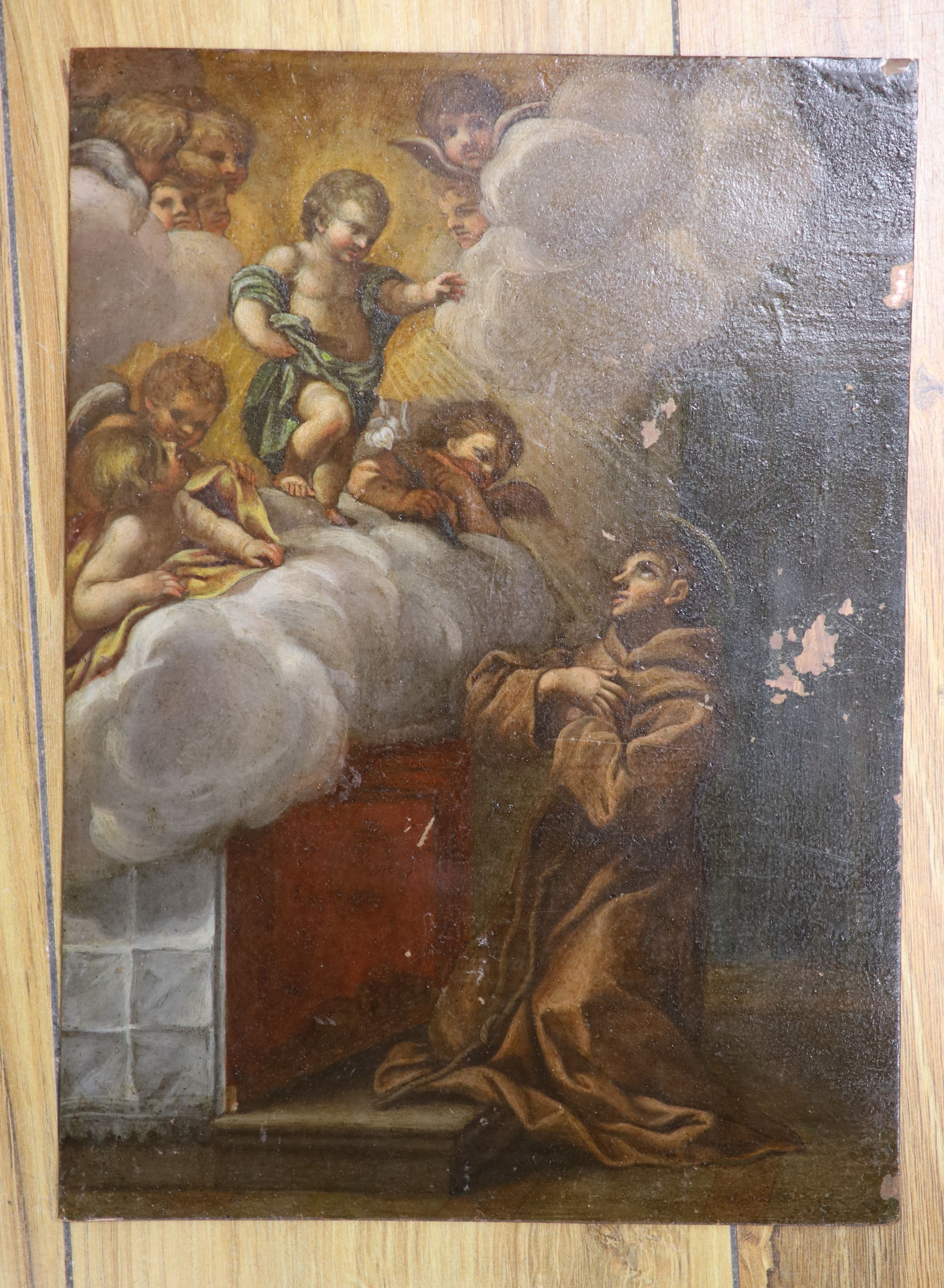 19th century Italian School. St Francis Praying, oil on copper, unframed 11